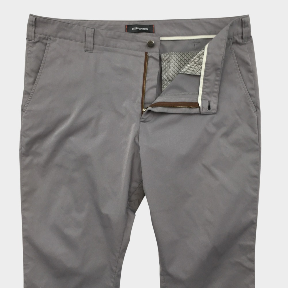 Bluffworks Chino Mens 40x30 Gray Regular Fit Travel Pants Polyester Trouser